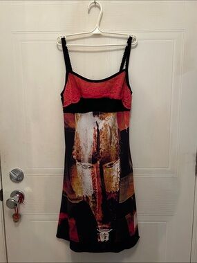 Black Camisole Dress with Fiery Abstract Print